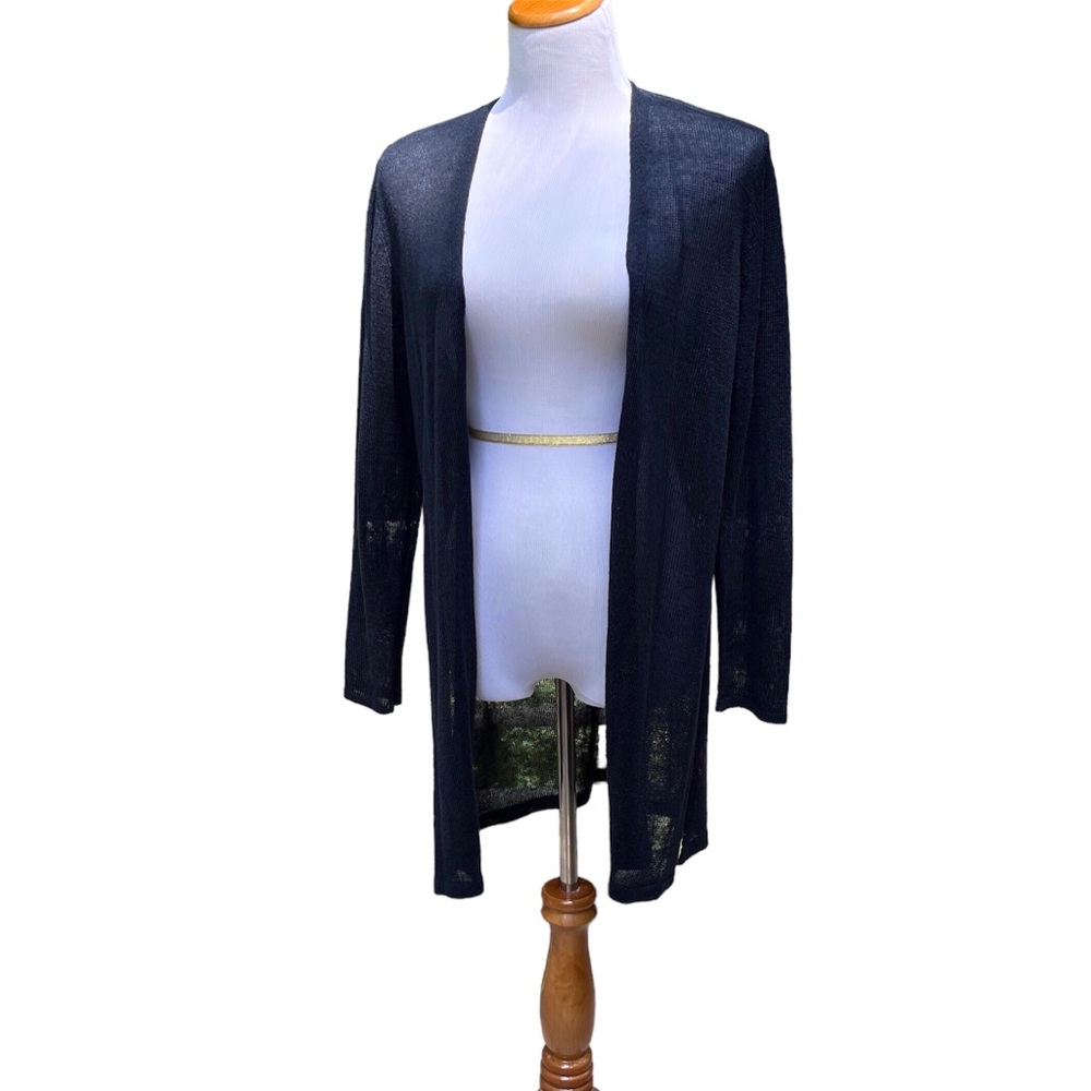 J. Jill Deep Blue Linen Blend Lightweight Open Cardigan - Medium Petite NWT